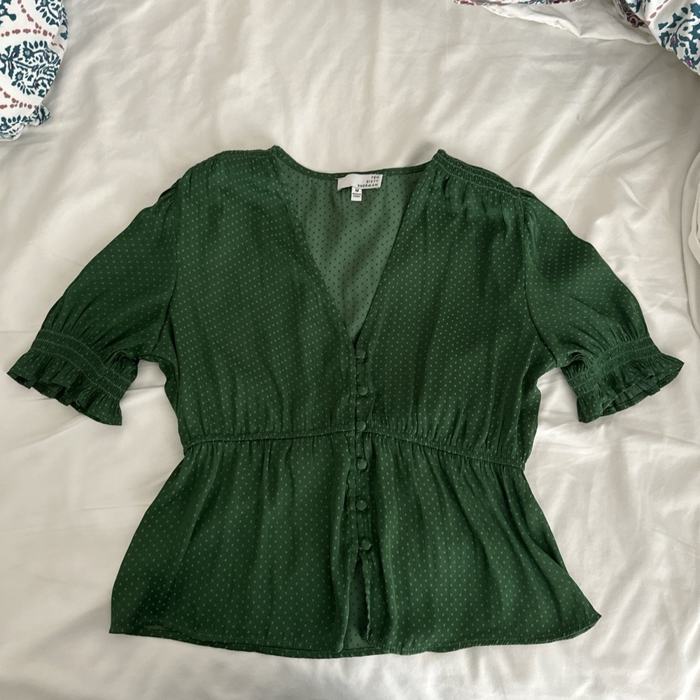 Ten Sixty Sherman Green Ruffled Short Sleeve Blouse